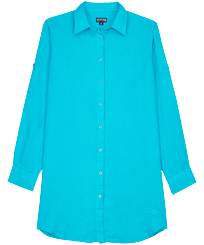 Mujer Autros Liso - Vestido camisero de lino de color liso para mujer, Curazao vista frontal