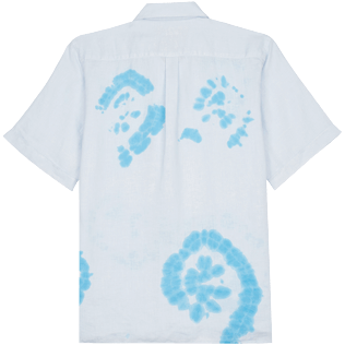 Men Others Printed - Men Bowling Shirt Linen and Cotton Snail Tie & Dye, Azure back view
