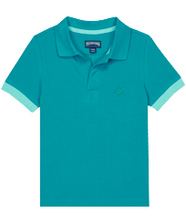 Boys Cotton Pique Polo Shirt Solid Ming blue front view