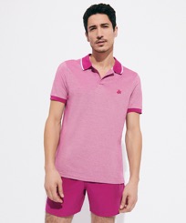 Men Cotton Changing Color Pique Polo Shirt Purpurrot Vorderseite getragene Ansicht