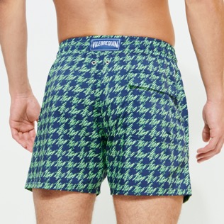 Men Others Printed - Men Stretch Swim Trunks Fish Foot, Navy back worn view