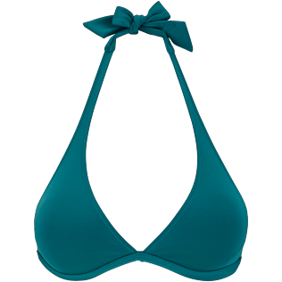 Mujer Halter Liso - Top de bikini anudado alrededor del cuello de color liso para mujer, Pinos front Mujer Halter Liso - Top de bikini anudado alrededor del cuello de color liso para mujer, Pinos front