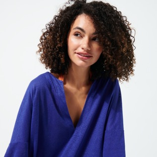Women Others Solid - Women Linen Cover-up Solid, Purple blue details view 2