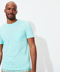 Hombre Autros Liso - Camiseta de algodón orgánico de color liso para hombre, Laguna vista frontal desgastada