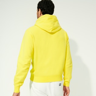 Men Others Embroidered - Men Cotton Hoodie Sweatshirt Solid, Lemon back worn view