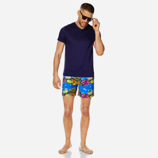 Hombre Autros Liso - Camiseta de algodón mercerizado liso con cuello de pico para hombre, Midnight blue supp2 Hombre Autros Liso - Camiseta de algodón mercerizado liso con cuello de pico para hombre, Midnight blue supp2