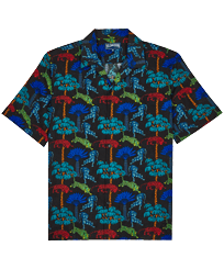 Men Others Printed - Men Bowling Shirt Linen and Cotton Tiger Leap, Black front view