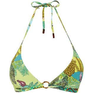 Women Fitted Printed - Women Halter Bikini Top Jungle Rousseau, Ginger front view