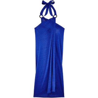 Mujer Autros Liso - Pareo de punto de lino liso para mujer, Azul neptuno front Mujer Autros Liso - Pareo de punto de lino liso para mujer, Azul neptuno front
