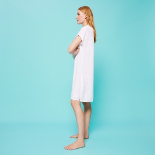 Donna Altri Unita - Women Linen Long Polo Dress Solid, Bianco dettagli vista 2