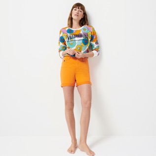 Damen Andere Uni - Stretch-Bermudashorts aus Baumwollsatin im 5-Taschen-Design für Damen, Mandarine Details Ansicht 1