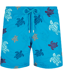Men Classic Embroidered - Men Swimwear Embroidered Ronde Des Tortues - Limited Edition, Lazulii blue front view
