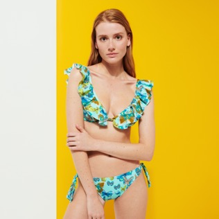 Donna Ferretto Stampato - Top bikini donna all'americana Butterflies, Laguna vista frontale indossata