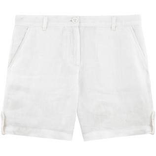 Femme Bermudas Uni - Bermuda Uni en lin, Blanc front Femme Bermudas Uni - Bermuda Uni en lin, Blanc front