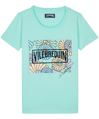 Damen Andere Bedruckt - Marguerites T-Shirt aus Baumwolle für Damen, Lagune Vorderansicht