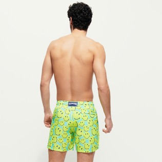 Men Others Printed - Men Swimwear Ultra-light and packable Turtles Smiley - Vilebrequin x Smiley®, Lazulii blue back worn view