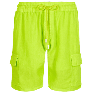 Men Others Solid - Men Linen Bermuda Shorts cargo pockets, Lemongrass front Men Others Solid - Men Linen Bermuda Shorts cargo pockets, Lemongrass front