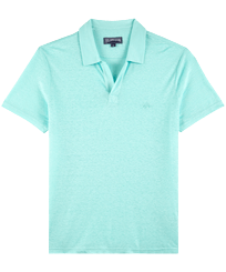 Men Others Solid - Men Linen Jersey Polo Shirt Solid, Lagoon front view