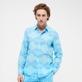 Unisex Cotton Voile Summer Shirt Urchins Azure front worn view Unisex Cotton Voile Summer Shirt Urchins Azure front worn view