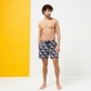 Men Classic Embroidered - Men Swim Trunks Embroidered Waves- Limited Edition, Sapphire front worn view