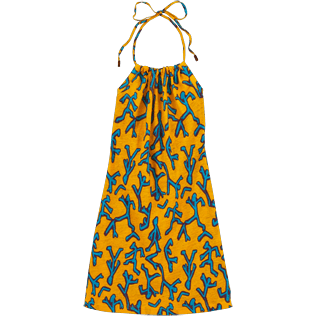 Donna vestito Stampato - Vestito allacciato al collo Danse du Feu, Curcuma front Donna vestito Stampato - Vestito allacciato al collo Danse du Feu, Curcuma front