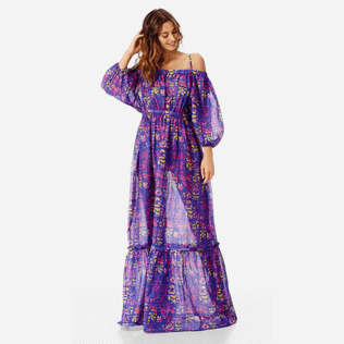 Women Others Printed - Women Off-the-shoulder cotton long Dress Phuket, Sea blue frontworn Women Others Printed - Women Off-the-shoulder cotton long Dress Phuket, Sea blue frontworn