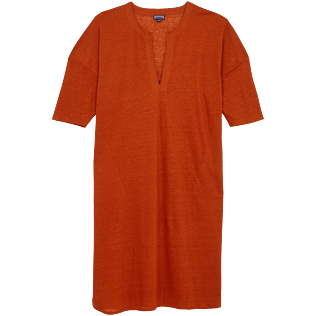 Women Others Solid - Women Linen Dress Solid, Paprika front Women Others Solid - Women Linen Dress Solid, Paprika front