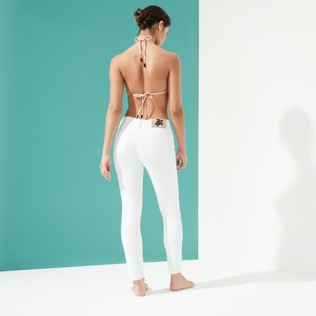 Women Others Solid - Women Slim Fit Velvet Two thousand Lines Pants Solid, White back worn view