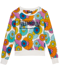 Marguerites Sweatshirt aus Baumwolle mit aufgeflocktem Vilebrequin Logo für Damen Weiss Vorderansicht