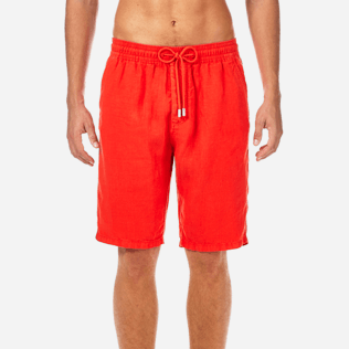 Hombre Bermudas Liso - Bermudas cortas de lino con estampado liso y bolsillos italianos para hombre, Amapola supp1 Hombre Bermudas Liso - Bermudas cortas de lino con estampado liso y bolsillos italianos para hombre, Amapola supp1