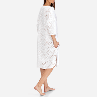 Mujer 052 Bordado - Vestido corto de algodón con bordado de troquelado para mujer, Blanco backworn Mujer 052 Bordado - Vestido corto de algodón con bordado de troquelado para mujer, Blanco backworn