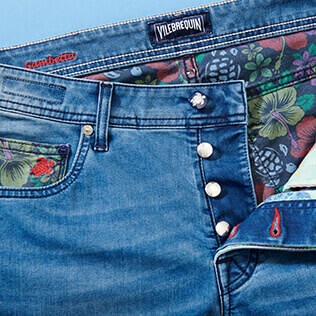 Hombre Autros Estampado - Vaqueros con 5 bolsillos y estampado Tropical Turtles para hombre, Med denim w2 supp4 Hombre Autros Estampado - Vaqueros con 5 bolsillos y estampado Tropical Turtles para hombre, Med denim w2 supp4