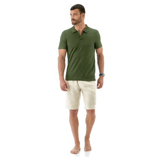 Homme Polos Uni - Polo en jersey de Lin Uni, Olive frontworn Homme Polos Uni - Polo en jersey de Lin Uni, Olive frontworn