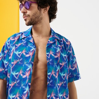 Uomo Altri Stampato - Camicia bowling uomo in lino e cotone Paradise Vintage, Purple blue dettagli vista 2