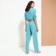 Men Others Solid - Unisex Linen Pants Solid, Heather azure front worn view Men Others Solid - Unisex Linen Pants Solid, Heather azure front worn view