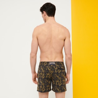 Men Classic Embroidered - Men Swim Trunks Hidden Fishes, Navy back worn view