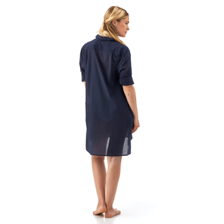 Mujer Autros Liso - Camisa larga de lino, Azul marino supp7 Mujer Autros Liso - Camisa larga de lino, Azul marino supp7