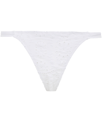 Mujer 020 Bordado - Braguita de bikini de corte tanga con bordado inglés para mujer, Blanco vista frontal