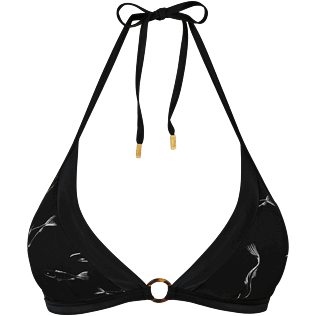 Women Halter Printed - Women Triangle Bikini Top Fish Dance, Black front Women Halter Printed - Women Triangle Bikini Top Fish Dance, Black front