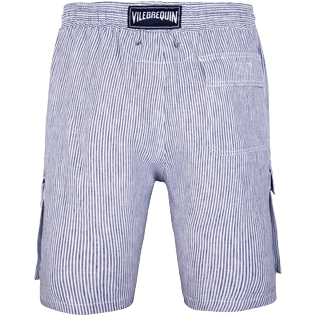 Herren Andere Grafisch - Micro Stripes Leinen-Bermudashorts mit Cargotaschen für Herren, Ultramarin blau back Herren Andere Grafisch - Micro Stripes Leinen-Bermudashorts mit Cargotaschen für Herren, Ultramarin blau back