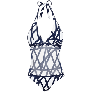Damen Einteiler Bedruckt - Graphic Net Badeanzug für Damen, Weiss front Damen Einteiler Bedruckt - Graphic Net Badeanzug für Damen, Weiss front