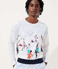 Herren Andere Bedruckt - Men Cotton Sweatshirt Ski - Vilebrequin x Massimo Vitali, Himmelblau Vorderseite getragene Ansicht