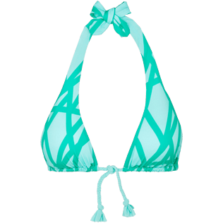 Mujer Halter Gráfico - Top de bikini anudado alrededor del cuello con estampado Ribbon Bicolor para mujer, Veronese green front Mujer Halter Gráfico - Top de bikini anudado alrededor del cuello con estampado Ribbon Bicolor para mujer, Veronese green front