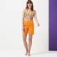 Damen Andere Uni - Stretch-Bermudashorts aus Baumwollsatin im 5-Taschen-Design für Damen, Mandarine Details Ansicht 3