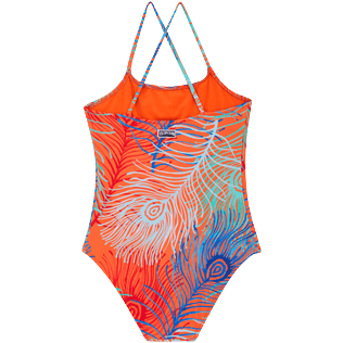 Girls Others Printed - Girls One-piece Swimsuit Plumes, Guava back view