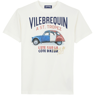 Men Others Printed - Men T-shirt Fancy Vilebrequin Logo 2 Chevaux French Flag, Off white front view