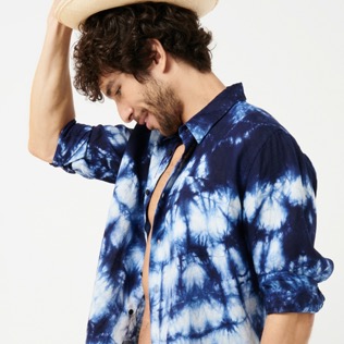 Men Others Printed - Men Linen and Cotton Fonds Marins Tie & Dye Shirt, Navy details view 8