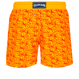 Men Classic Embroidered - Men Swimwear 1984 Invisible Fish Flocked, Yellow back view