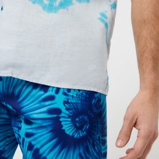 Men Others Printed - Men Bowling Shirt Linen and Cotton Snail Tie & Dye, Azure details view 1