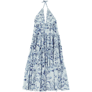 Damen Andere Bedruckt - Cherry Blossom Kleid aus Baumwolle für Damen, Sea blue Rückansicht